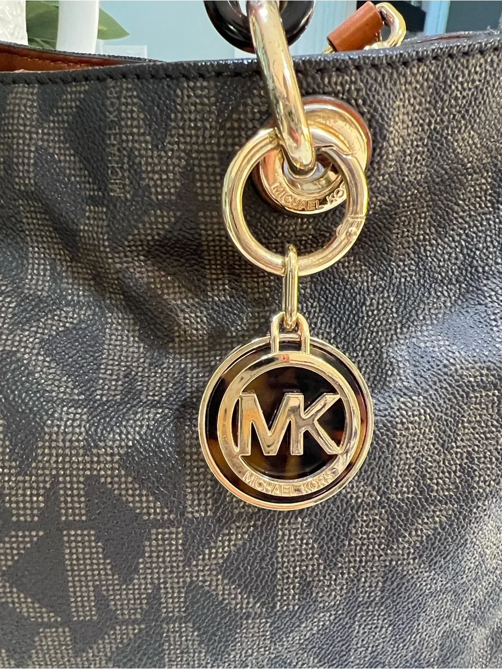 Michael Kors Brown MK Signature Shoulder Bag with Gold Hardware
